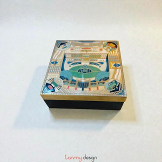 Hộp sơn mài Dinh độc lập xanh vàng 15x15x6cm